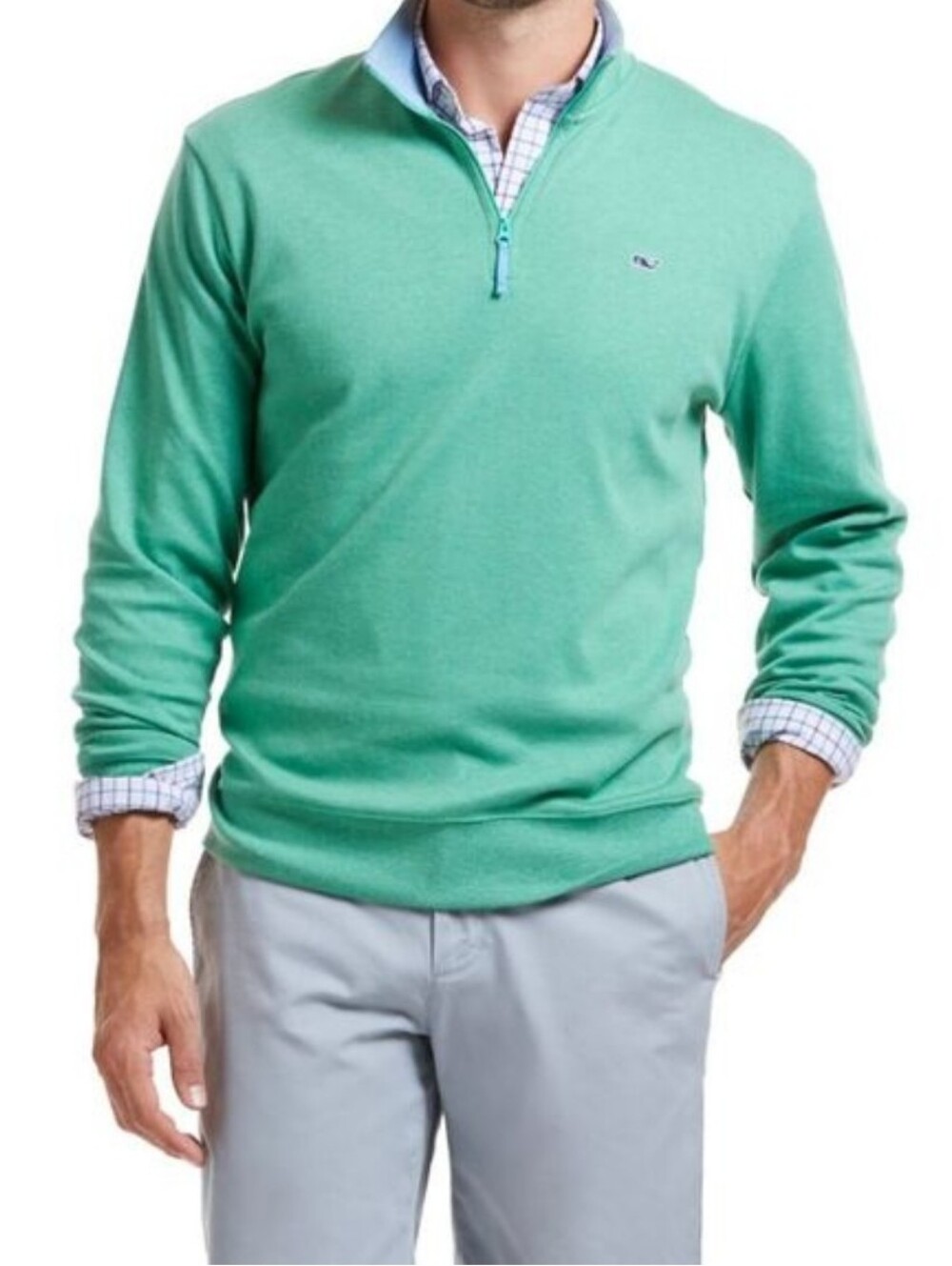 Vineyard Vines Men’s XL 1/4 Zip Pullover Pima Cotton Green Blue Whale Logo